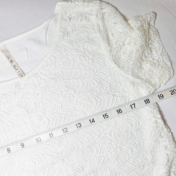 Leo & Nicole Ivory Lace Overlay Scoop Neck Short Sleeve Jersey Knit Top Womens M - Picture 7 of 7